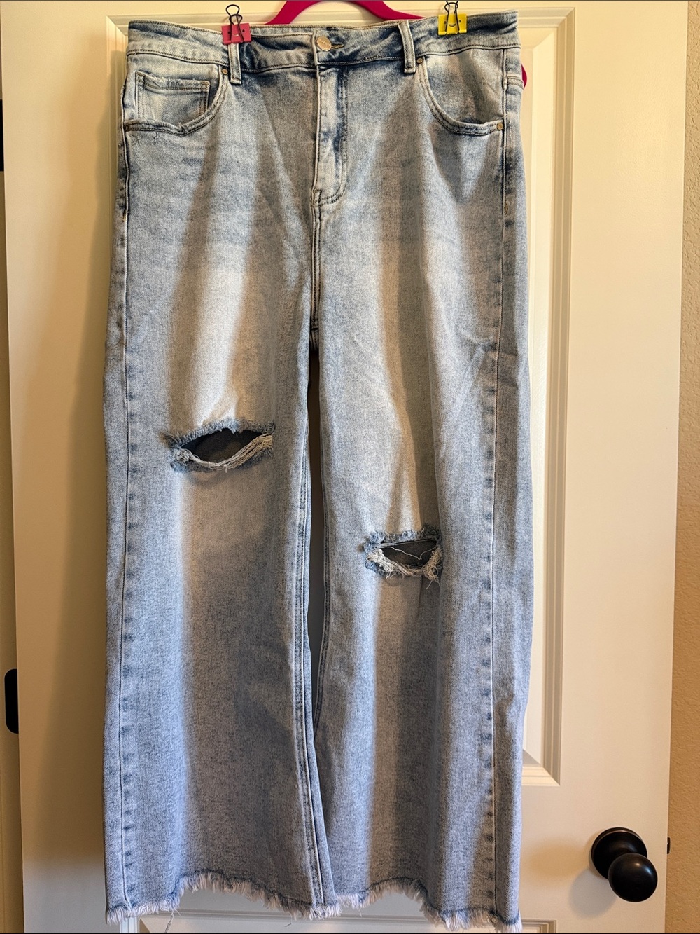 Risen Light Wash Distressed Wide-Leg Jeans for Women